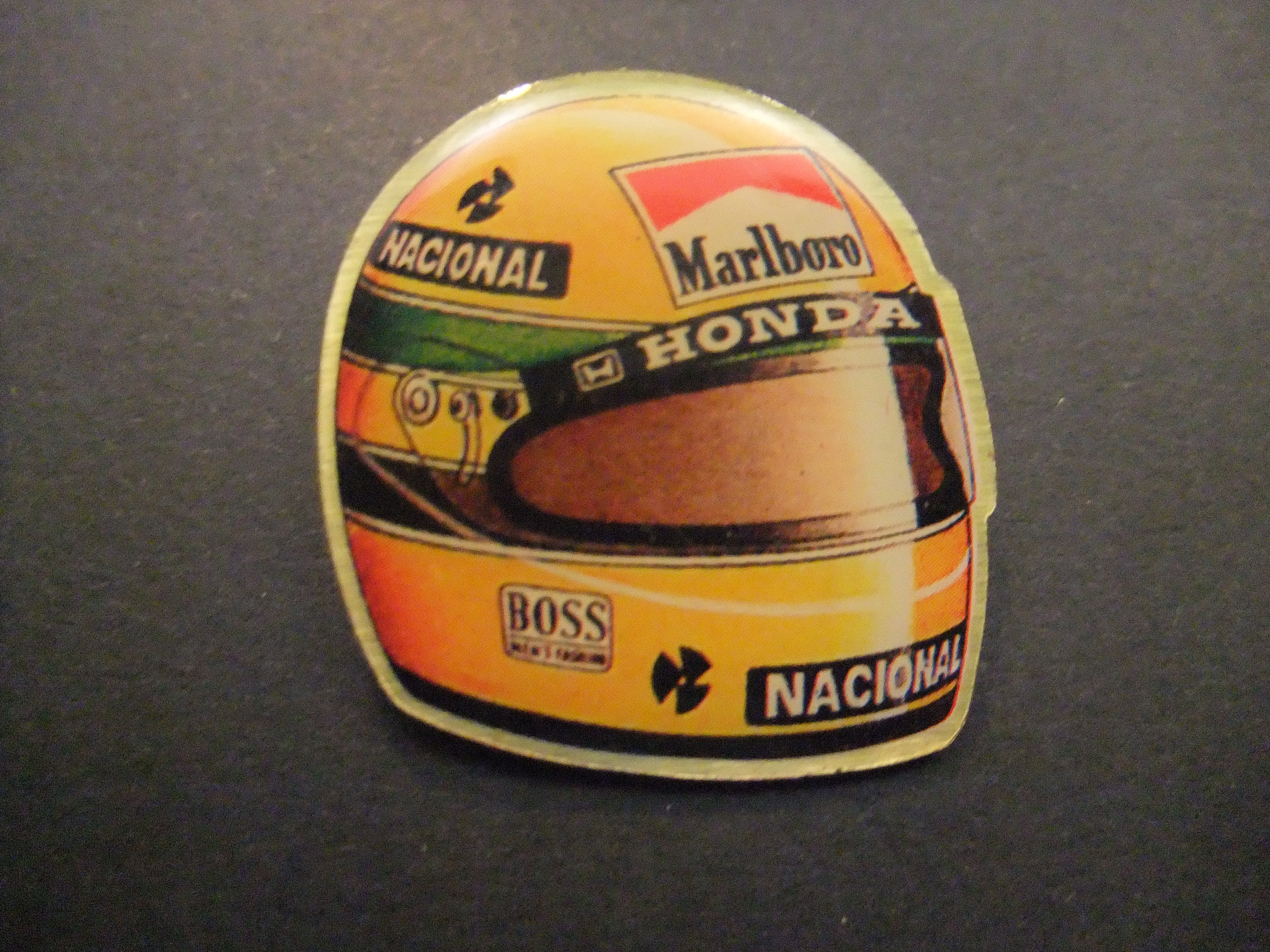 Helm F1 coureur Ayrton Senna McLaren Honda sponsor Banco Nacional,